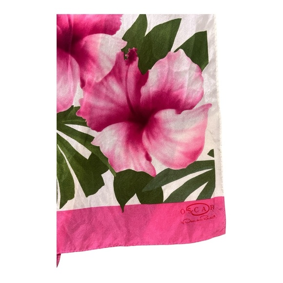 Oscar de la Renta Pink and Green Tropical 🌴 Silk Scarf - Picture 3 of 9